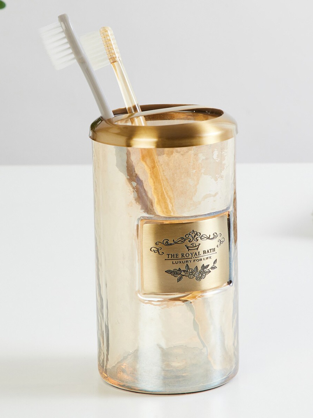 

Home Centre Royal Bath Gold Solid Glass Tooth Brush Holder
