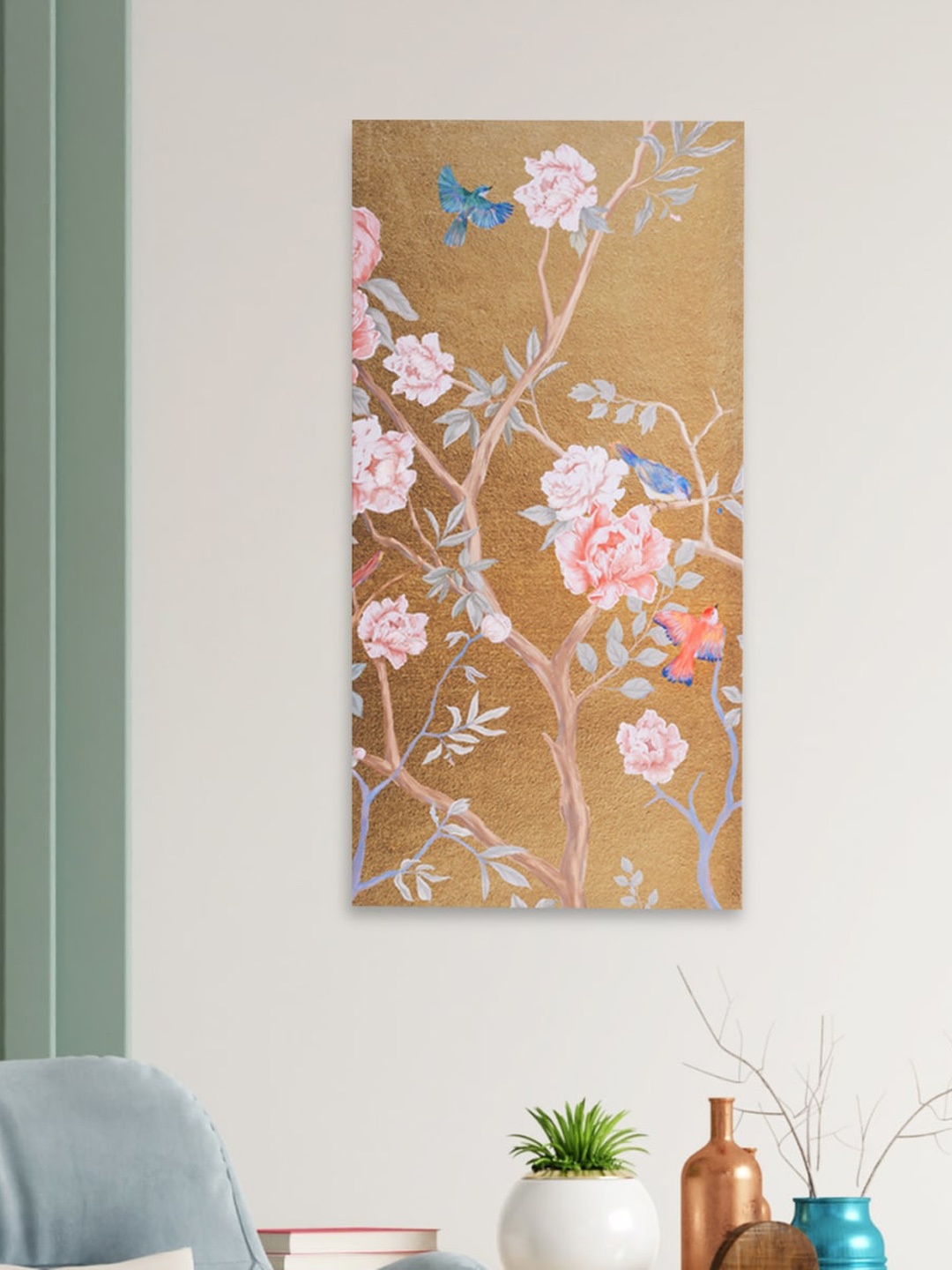

Home Centre Pink & Beige Floral Printed Wooden Wall Art