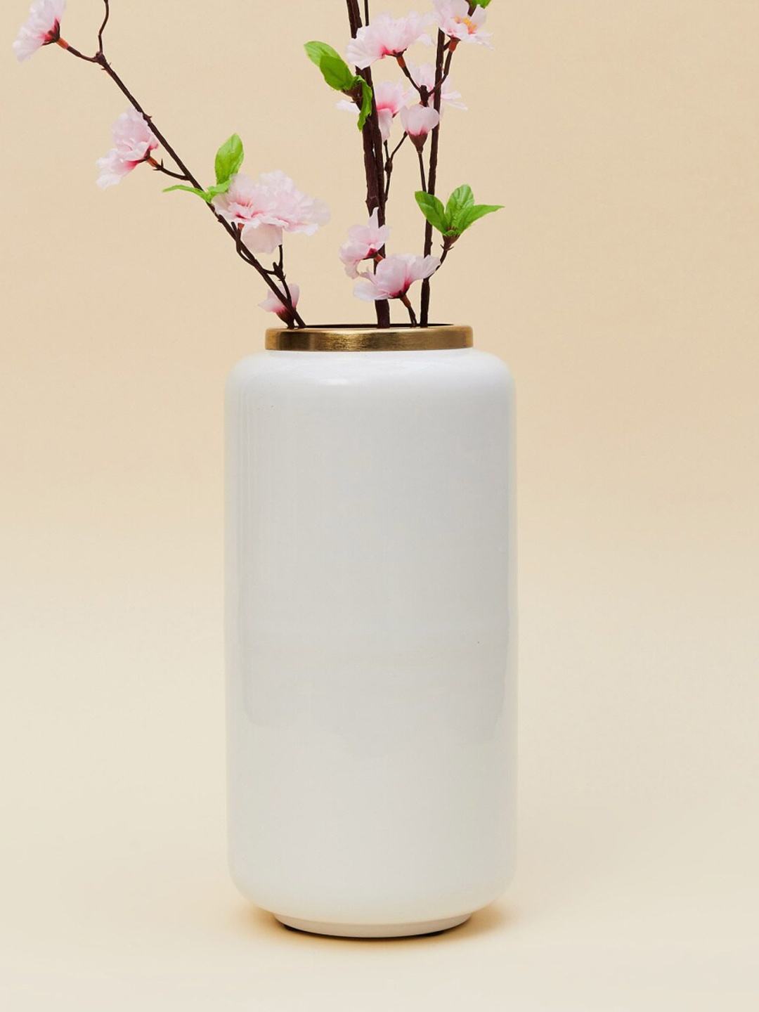 

Home Centre White Solid Cylindrical Metal Flower Vase