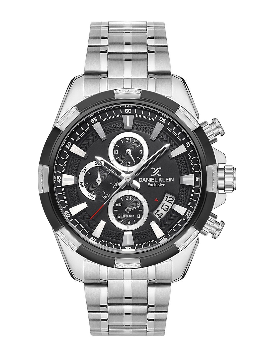 

Daniel Klein Men Black Dial & Silver Toned Stainless Steel Bracelet Style Straps Analogue Watch DK.1.13142-1-Silver