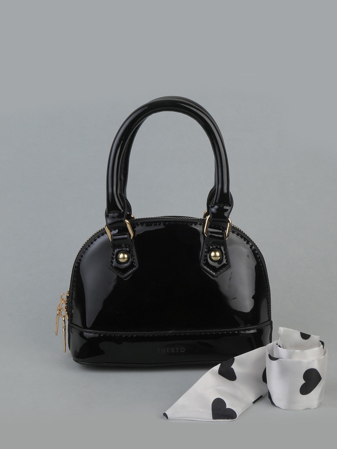 

THESTO Women Black PU Structured Handheld Bag
