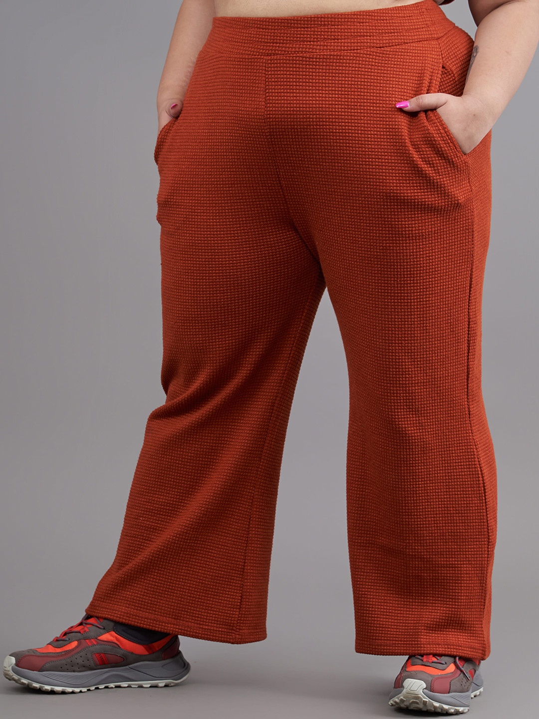 

SPIRIT ANIMAL Women Plus Size Solid High-Rise Lounge Pants, Rust