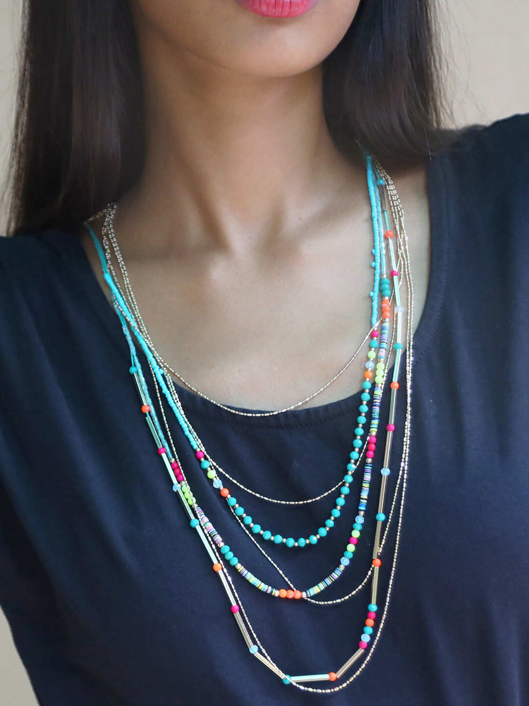 

Ayesha Women Multicolor Beaded Gold-Toned Long Multilayered Necklace, Multi