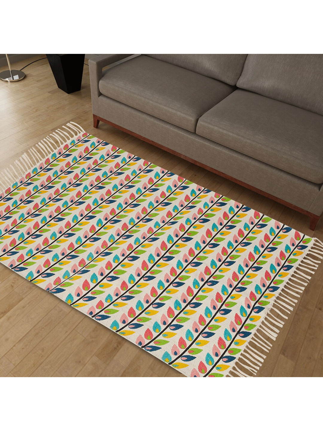 

Home Centre Multicoloured Floral Printed Cotton Anti-Skid Dhurrie, Multi
