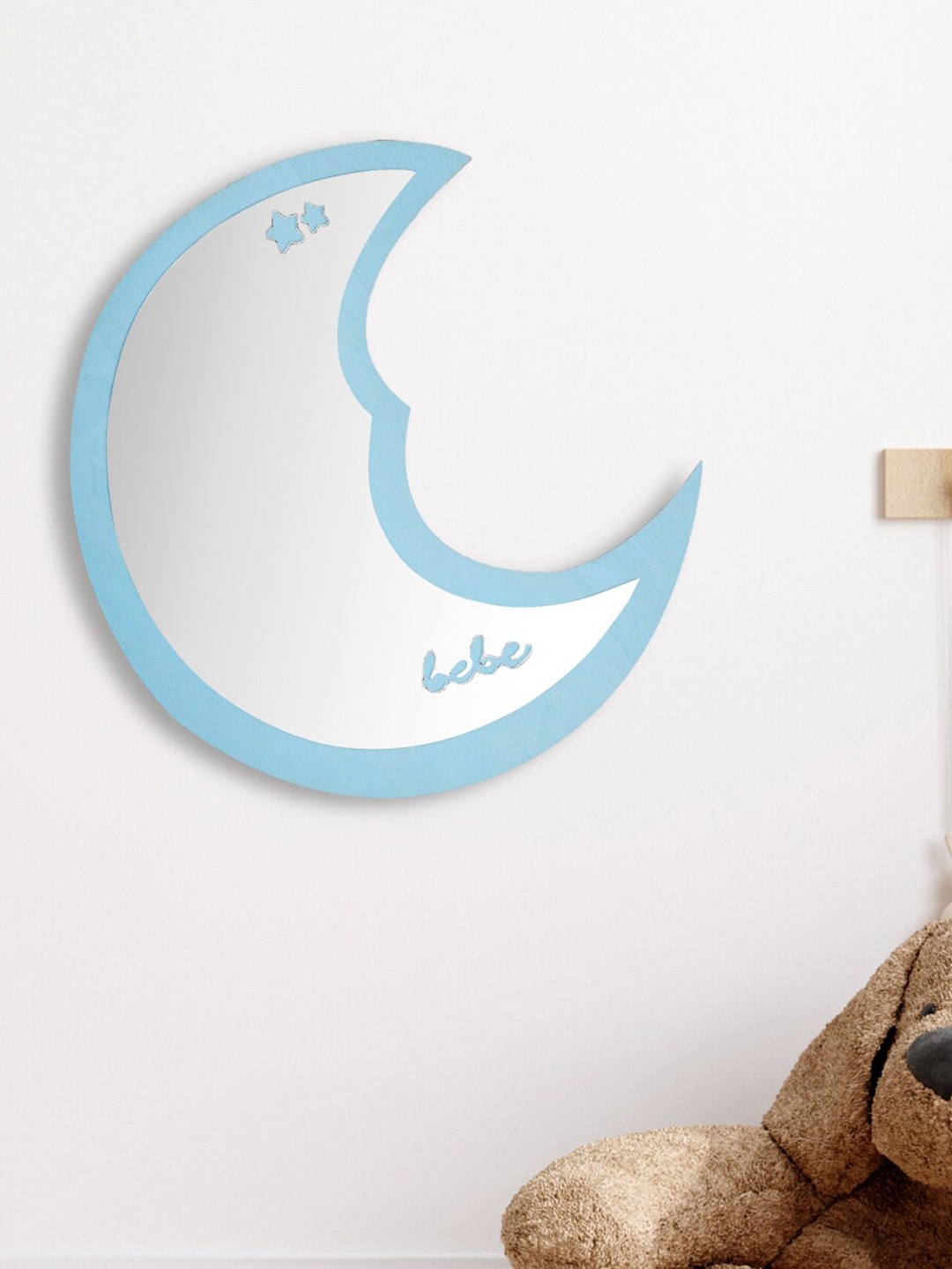 

Home Centre Blue Solid Moon Wooden Mirror