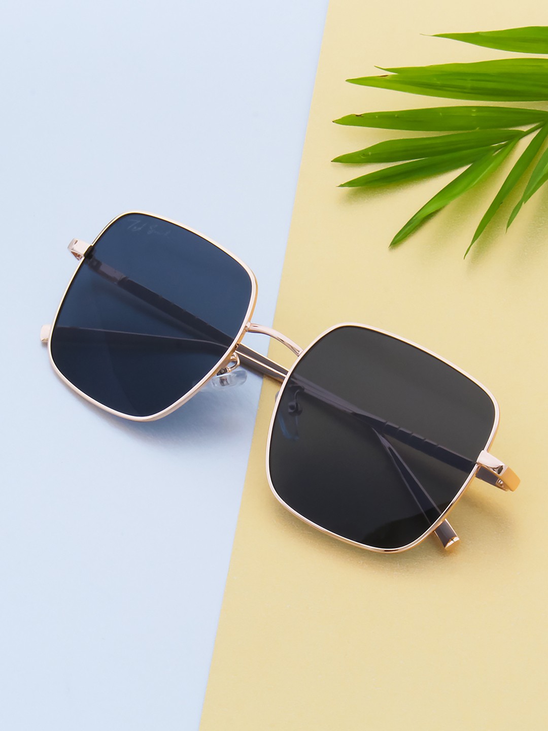 

Ted Smith Unisex Grey Lens & Gold-Toned Square Sunglasses with UV Protected Lens