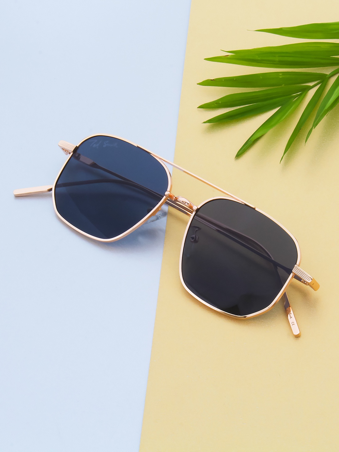 

Ted Smith Unisex Grey Lens & Gold-Toned Square Sunglasses with UV Protected Lens