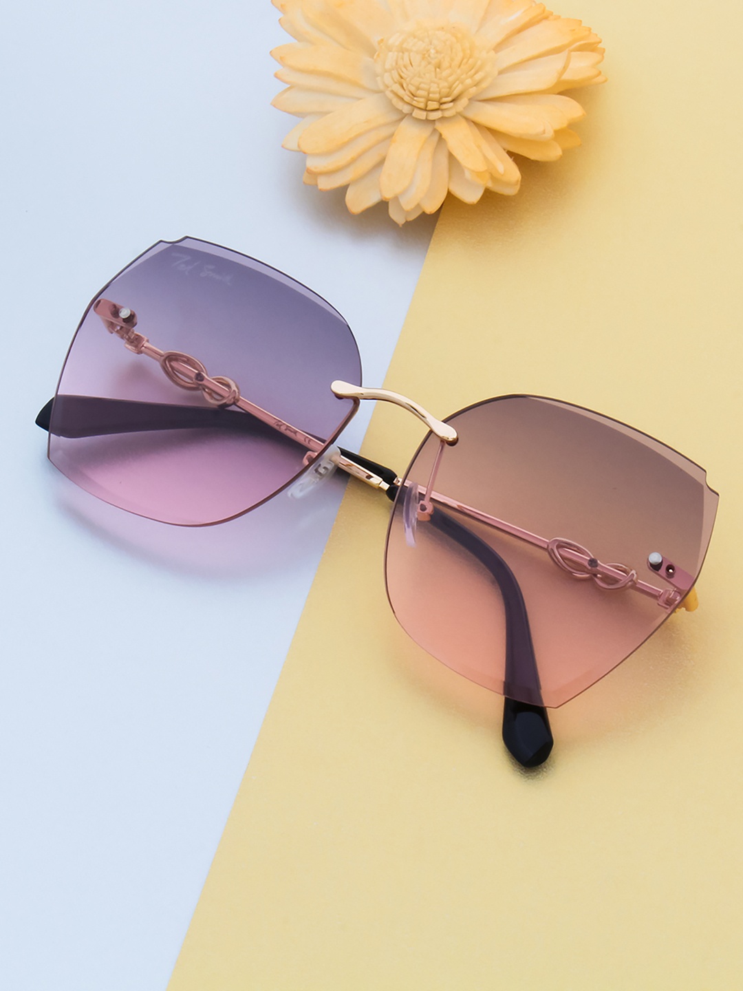 

Ted Smith Women Pink Lens & Gold-Toned Oversized Sunglasses with UV Protected Lens