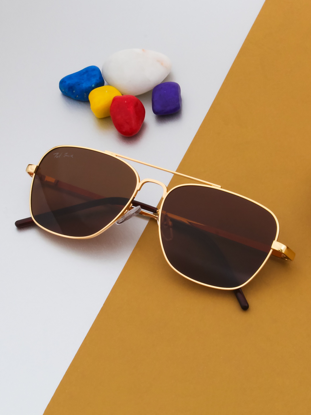 

Ted Smith Unisex Brown Lens & Gold-Toned Aviator Sunglasses with Polarised and UV Protected Lens