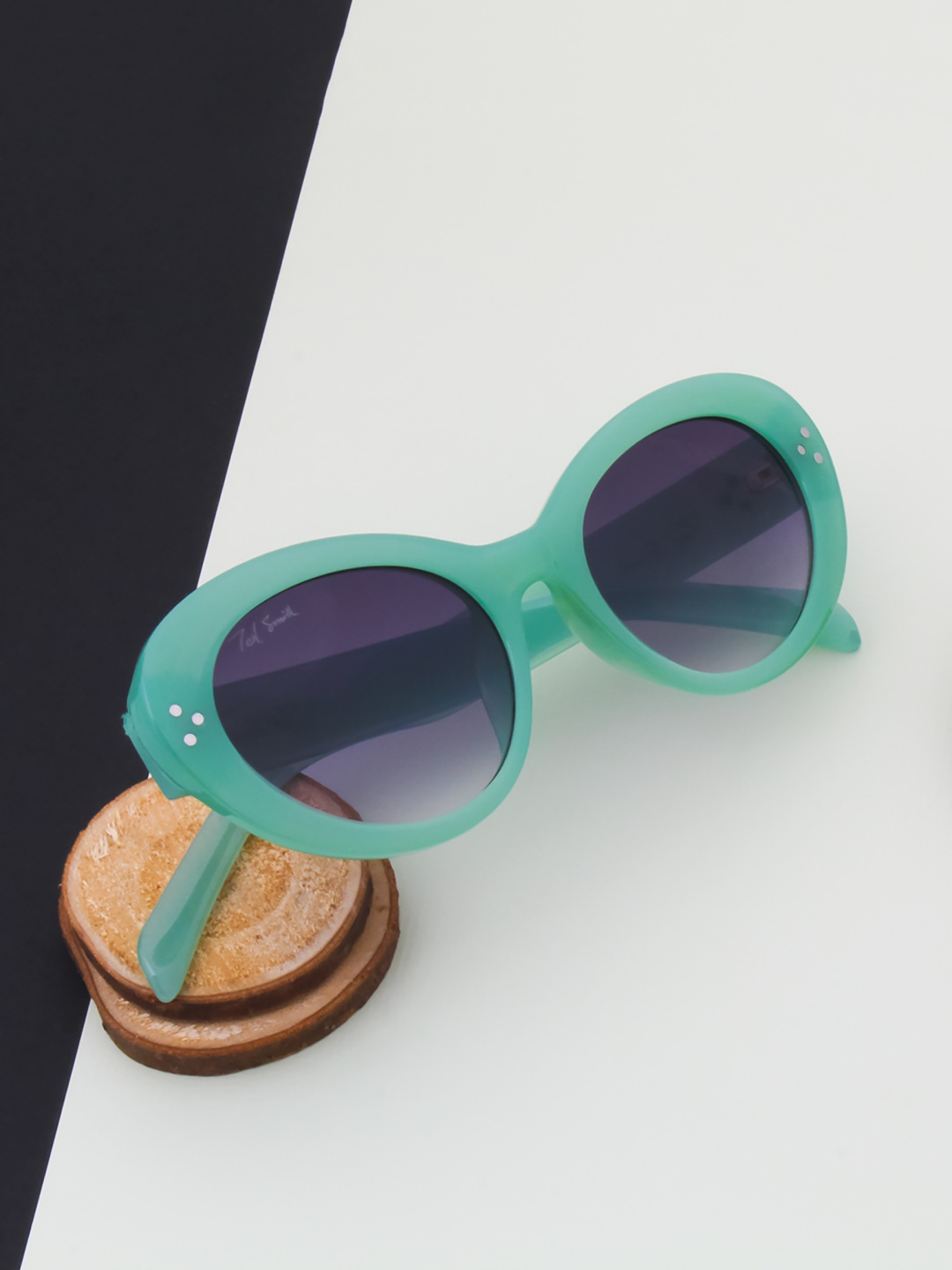 

Ted Smith Women Grey Lens & Green Cateye Sunglasses with UV Protected Lens