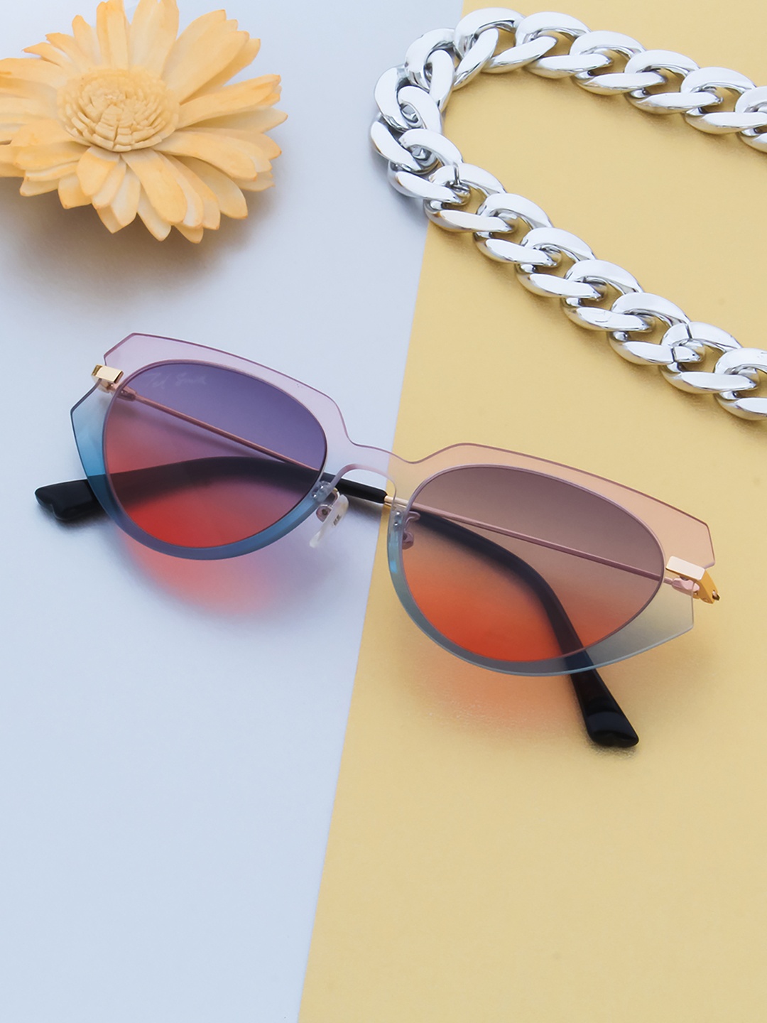 

Ted Smith Women Orange Lens & Pink Cateye Sunglasses with UV Protected Lens