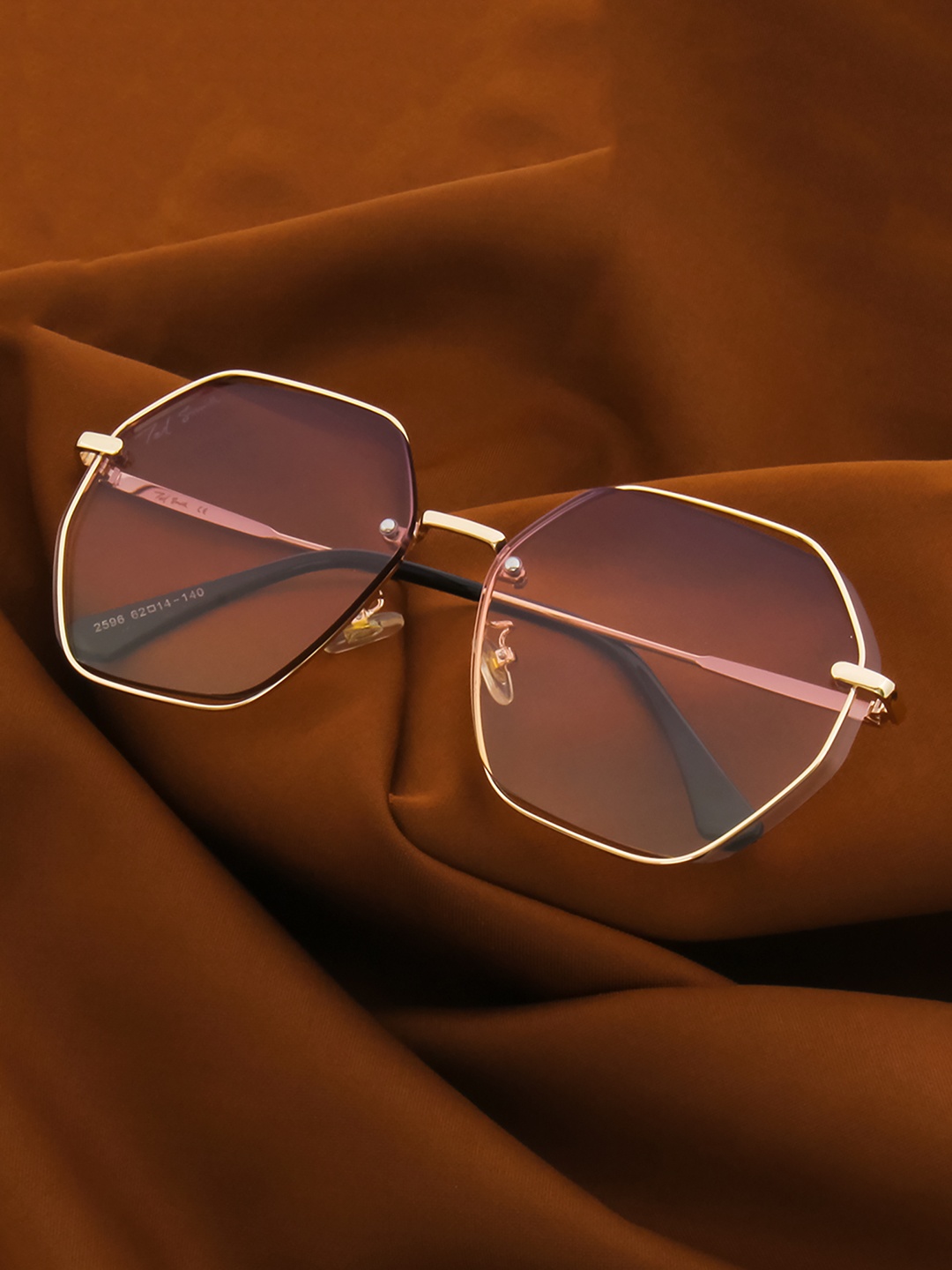 

Ted Smith Unisex Pink Lens & Gold-Toned Oversized Sunglasses with UV Protected Lens