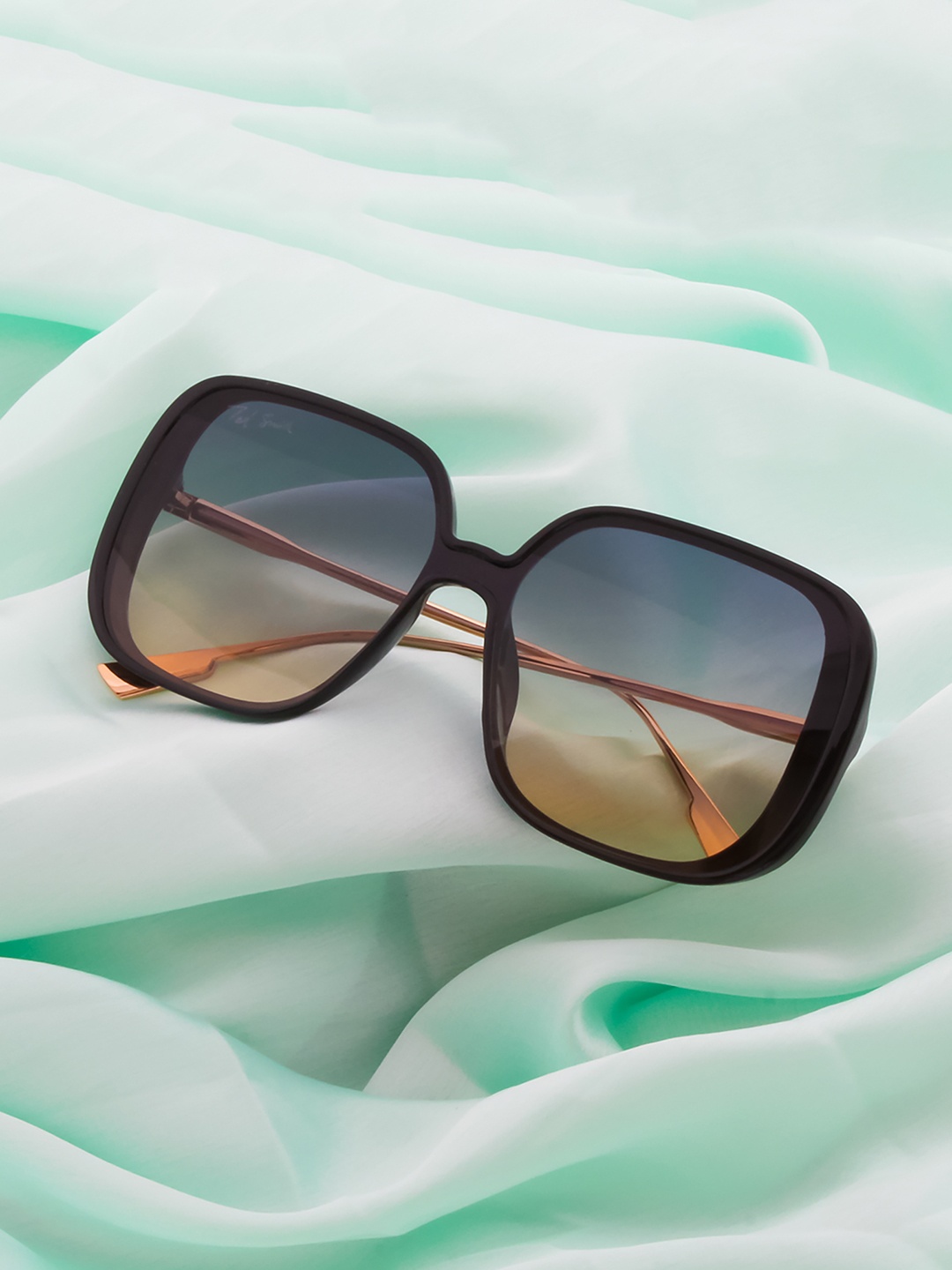 

Ted Smith Unisex Blue Lens & Black Oversized Sunglasses with UV Protected Lens