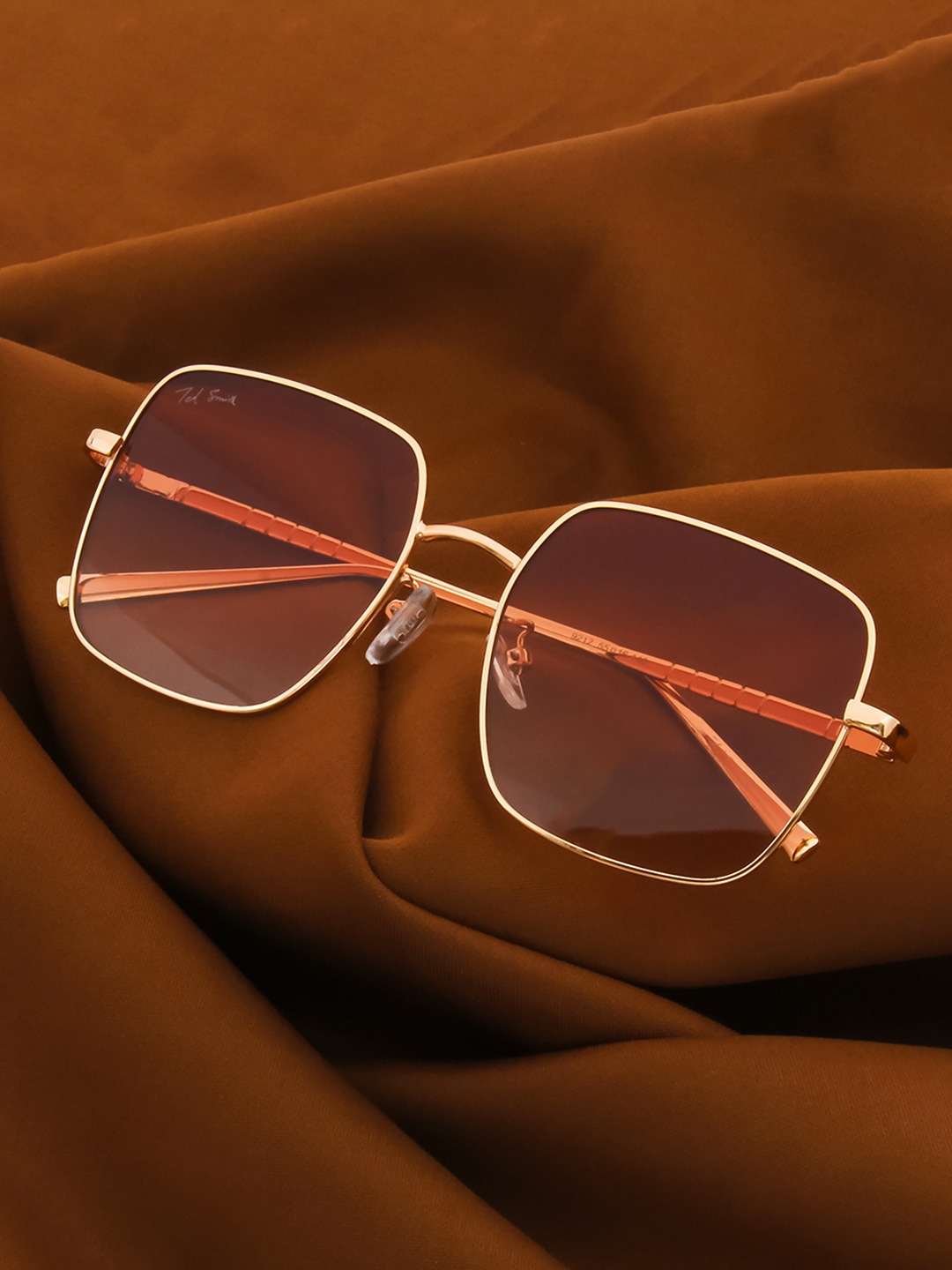 

Ted Smith Unisex Brown Lens & Gold-Toned Square Sunglasses with UV Protected Lens