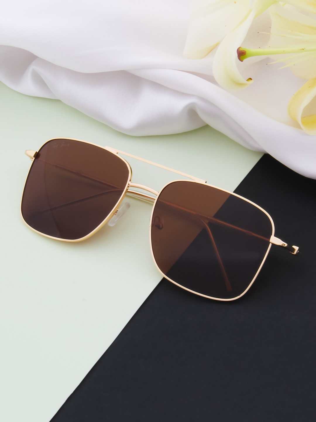 

Ted Smith Unisex Brown Lens & Gold-Toned Aviator Sunglasses with Polarised and UV Protected Lens