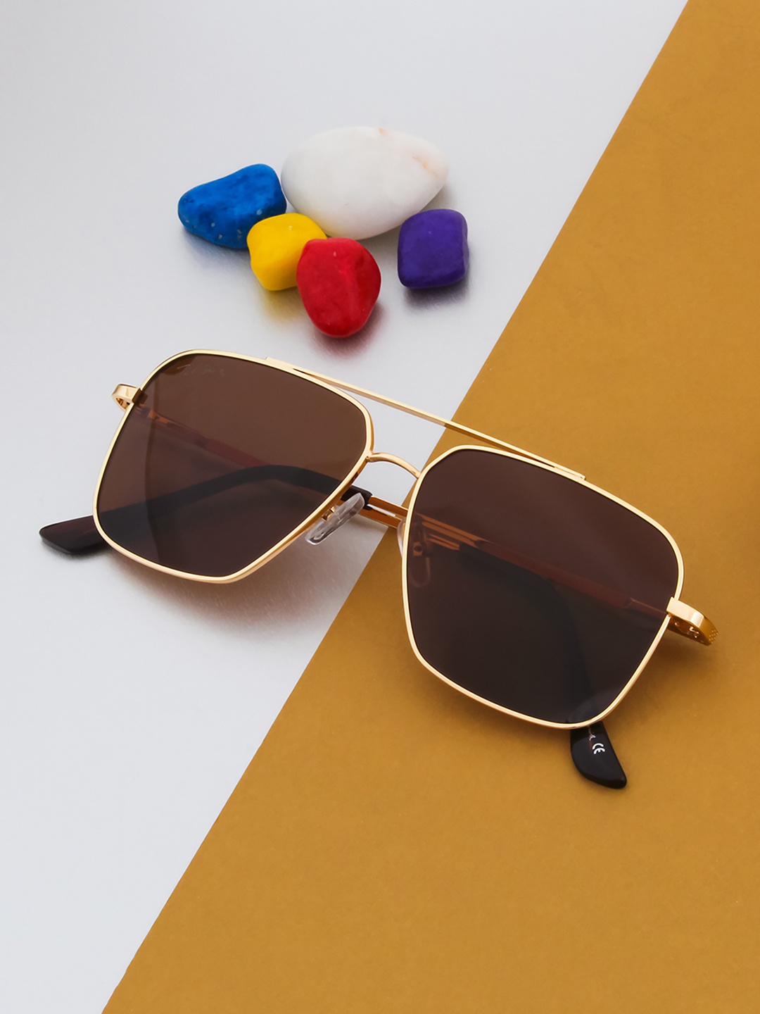 

Ted Smith Unisex Brown Lens & Gold-Toned Aviator Sunglasses with Polarised and UV Protected Lens
