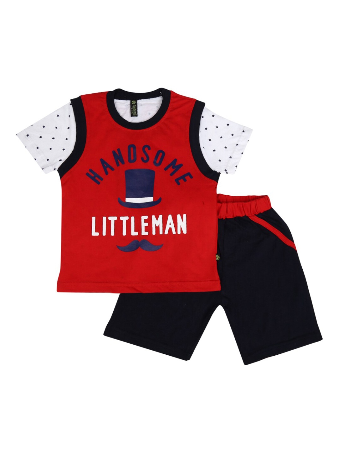 

V-Mart Boys Red & Navy Blue Printed T-shirt with Shorts