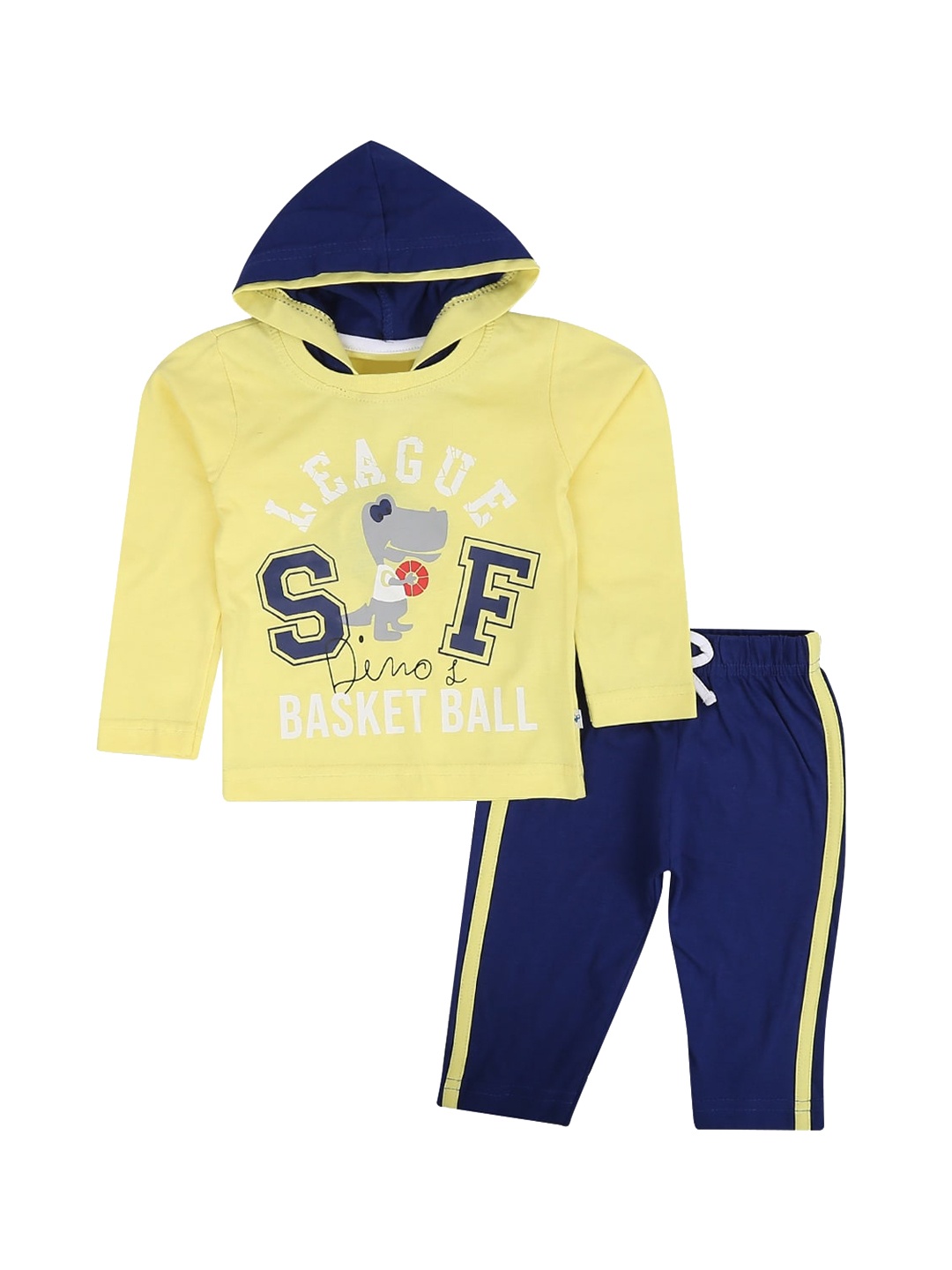 

V-Mart Unisex Kids Yellow & Navy Blue Printed T-shirt with Shorts