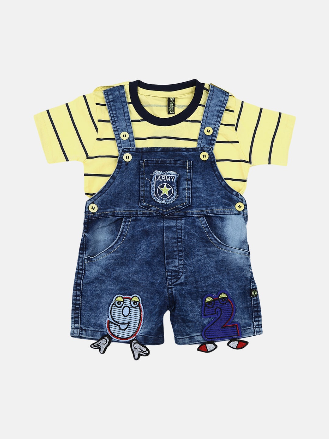 

V-Mart Kids Yellow & Blue Striped T-shirt with Shorts