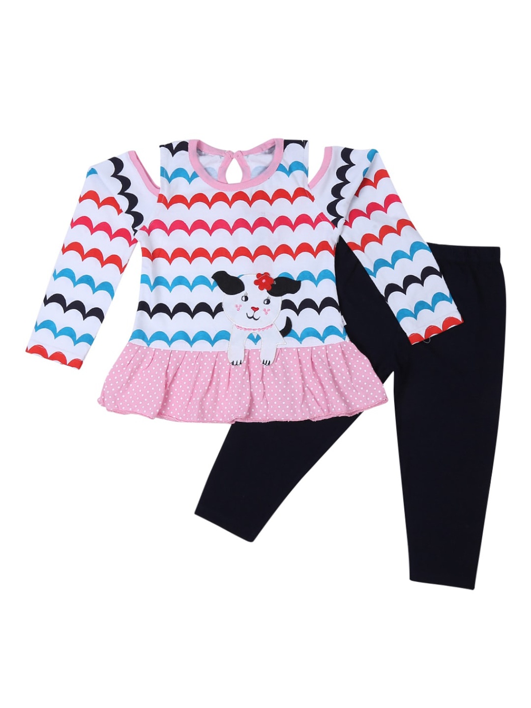 

V-Mart Kids White & Black Printed Cotton Clothing Set