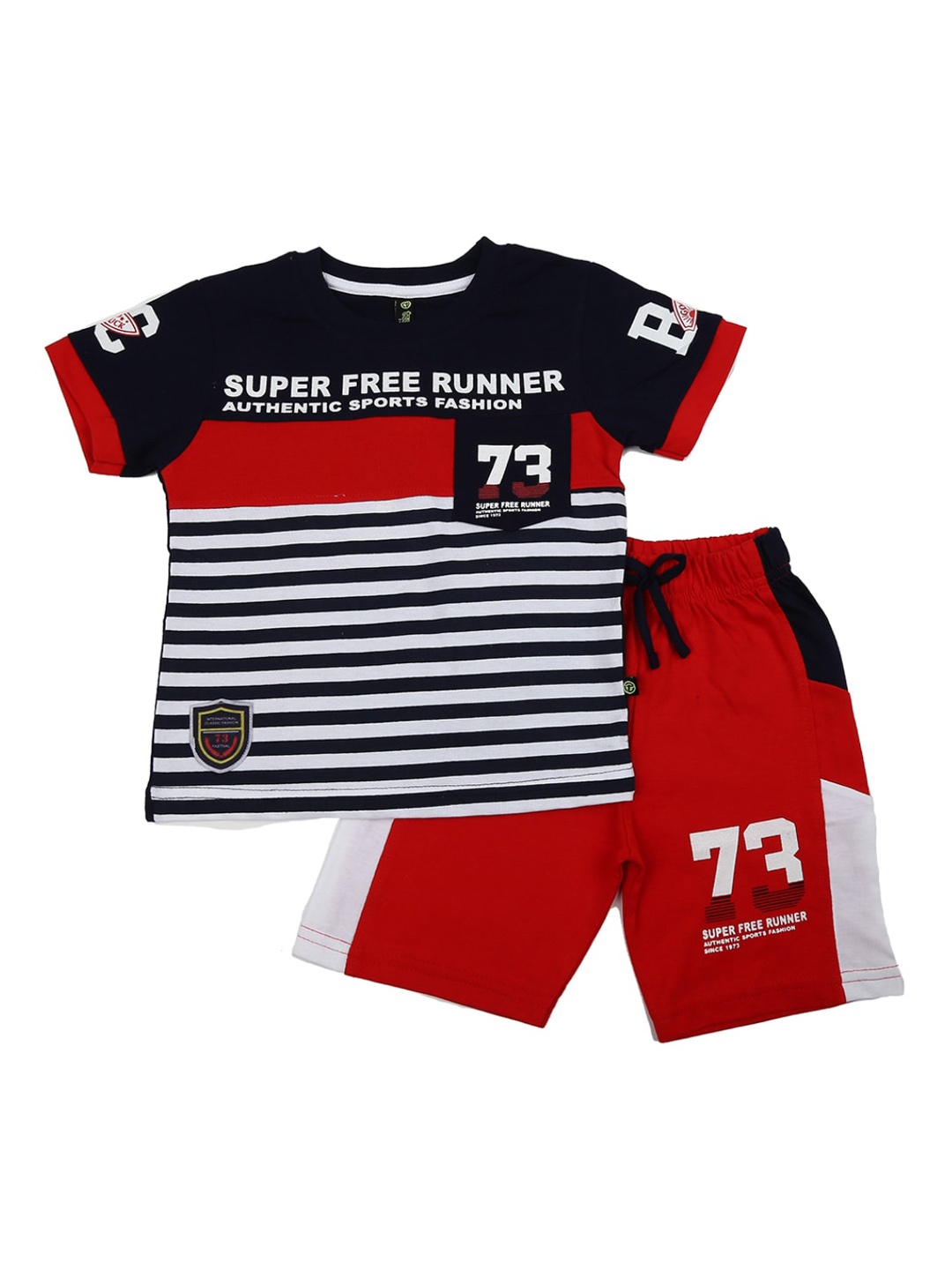 

V-Mart Kids Navy Blue & Red Printed Cotton Clothing Set