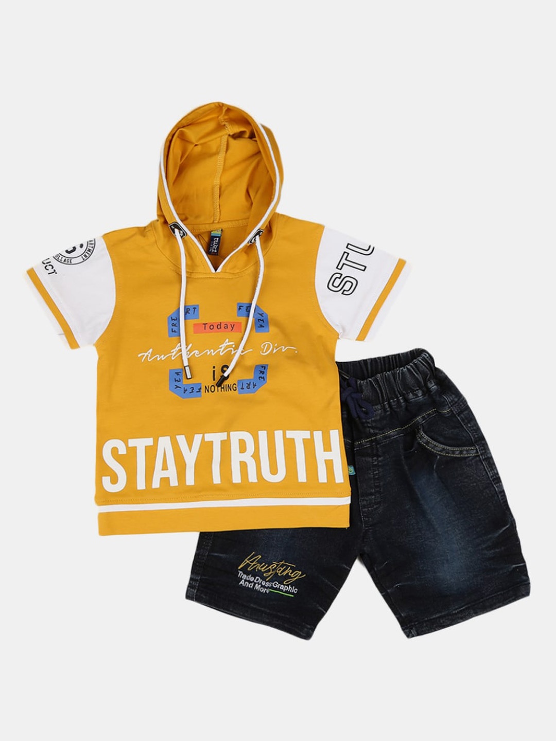 

V-Mart Kids Yellow & Navy Blue Printed T-shirt with Shorts