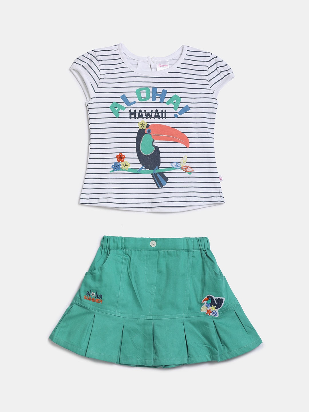 

V-Mart Kids White & Green Printed Cotton Clothing Set