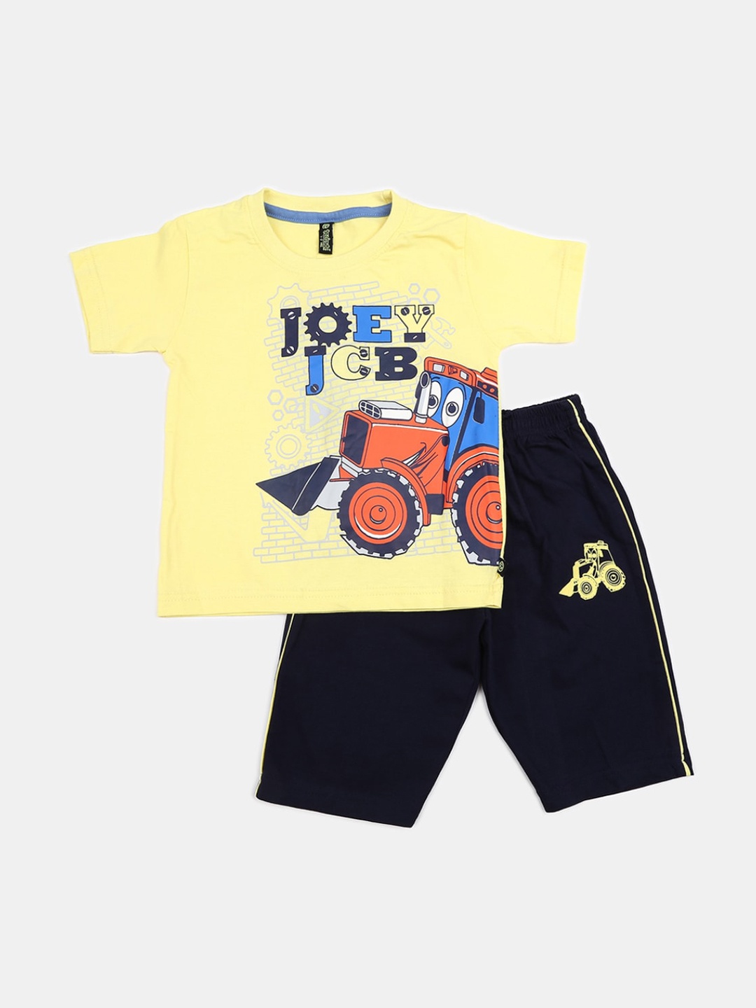 

V-Mart Kids Yellow & Black Printed Pure Cotton T-shirt with Shorts