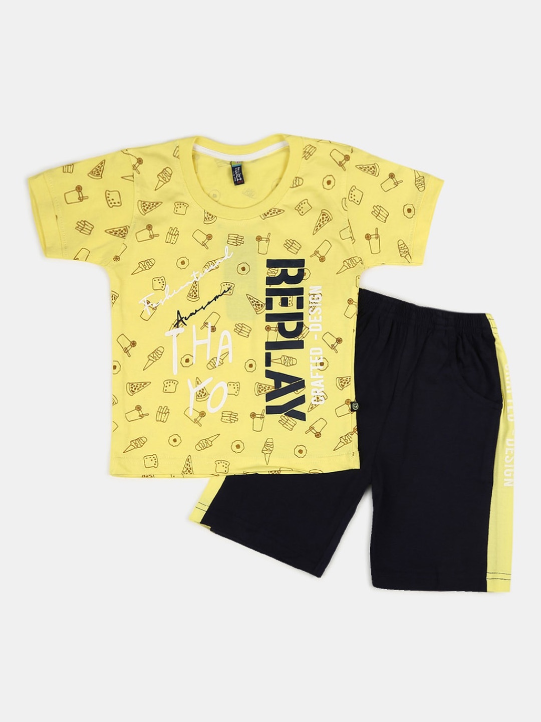 

V-Mart Unisex Kids Yellow & Black Printed T-shirt with Shorts