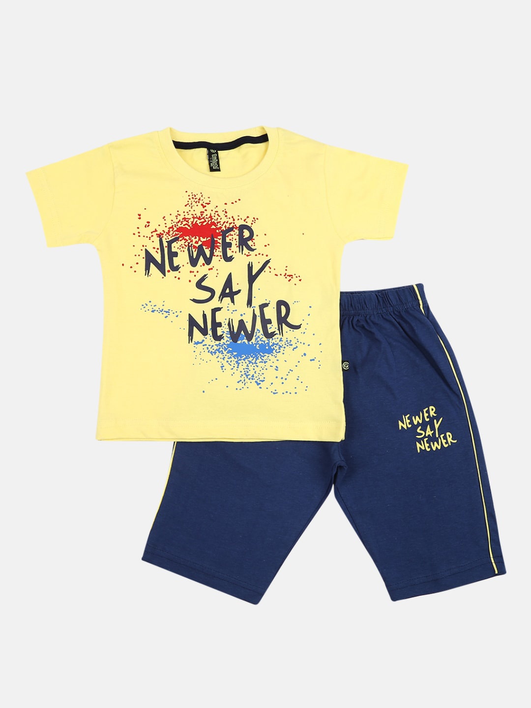 

V-Mart Boys Kids Yellow & Navy Blue Printed T-shirt with Shorts