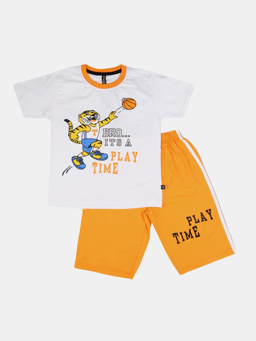 

V-Mart Unisex Kids White & Yellow Printed T-shirt with Shorts