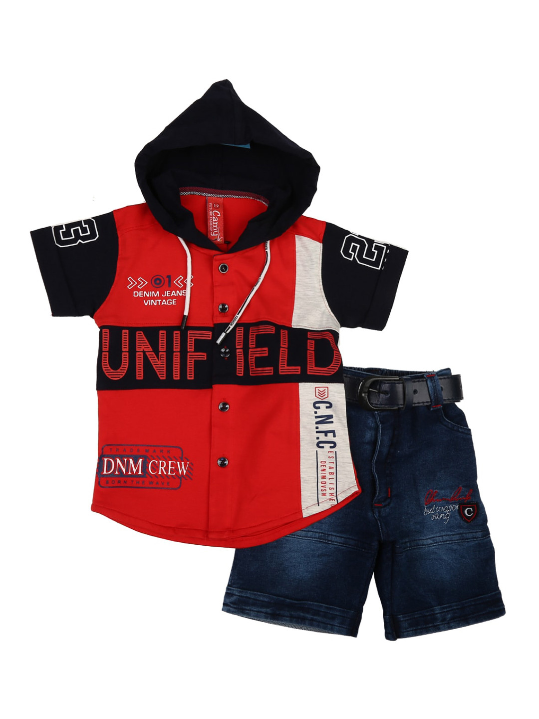 

V-Mart Kids Red & Navy Blue Printed T-shirt with Shorts