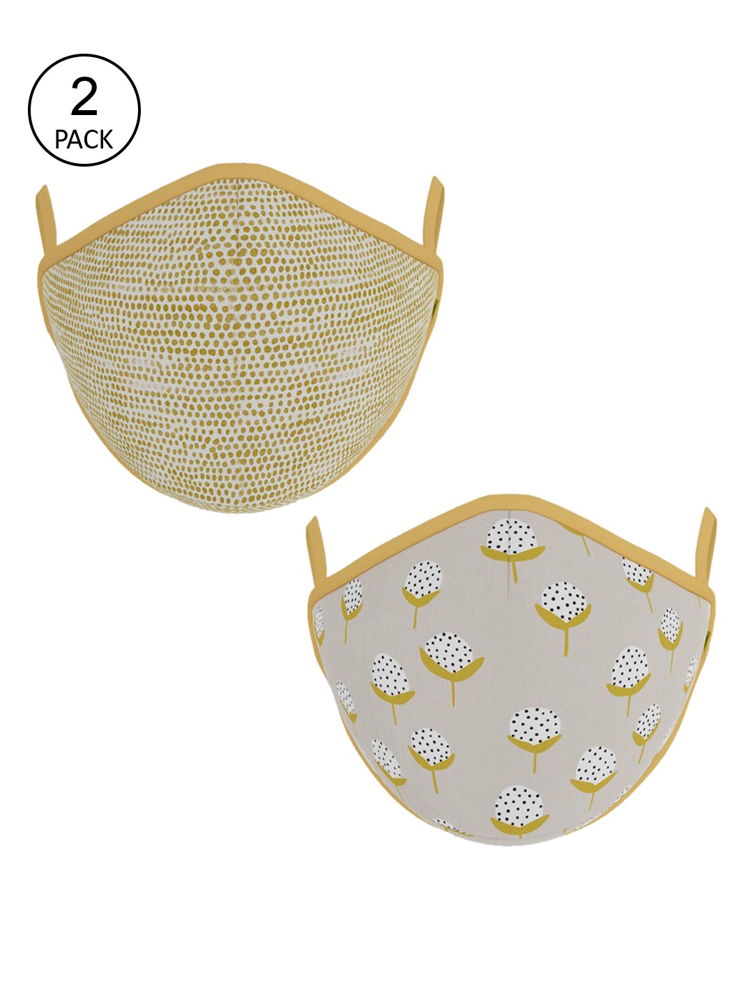 

Home Centre Unisex Pack of 2 Grey & Mustard Yellow Printed Fabric Face Masks