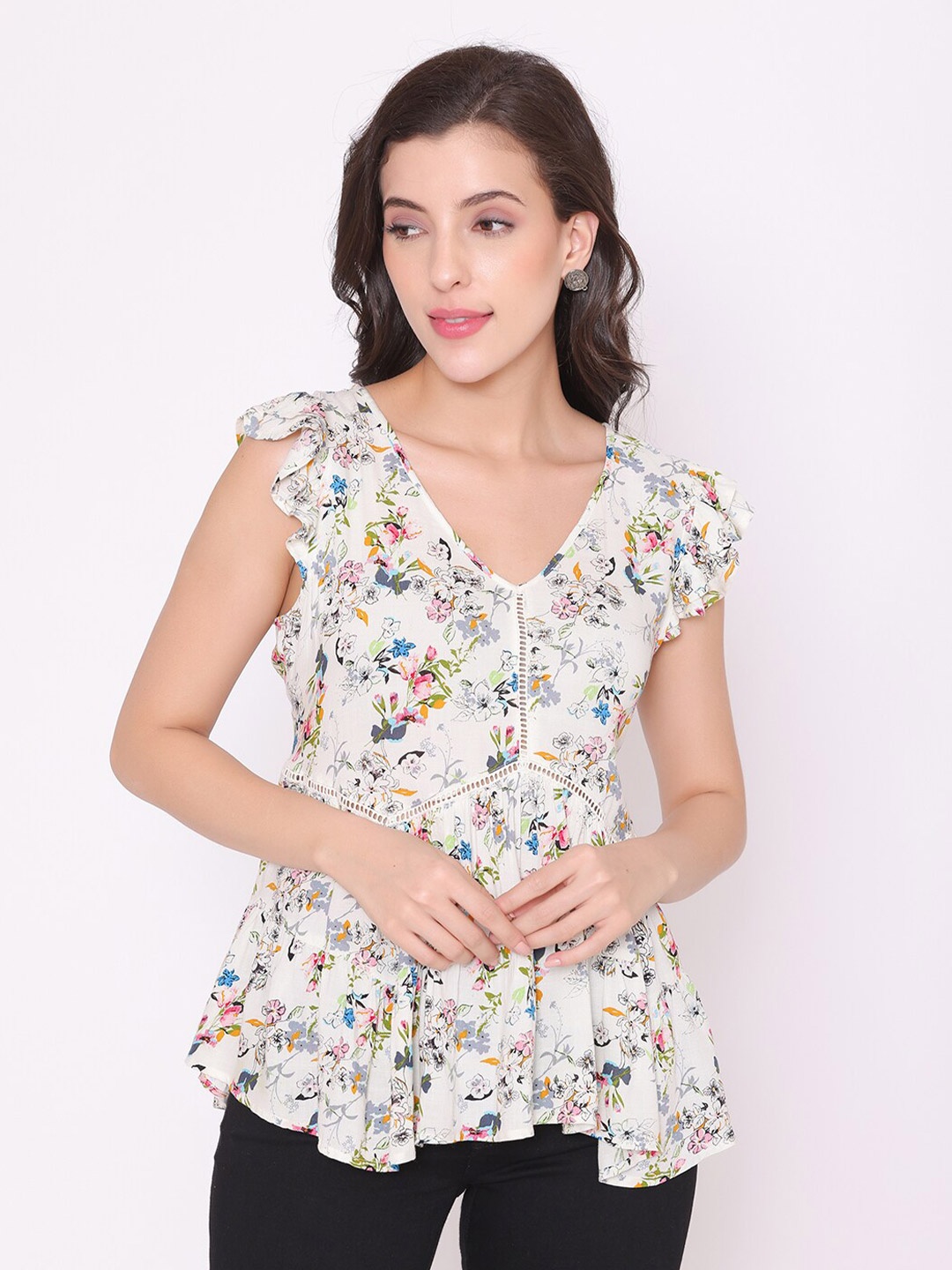 

FLAWLESS White Floral Print Empire Top