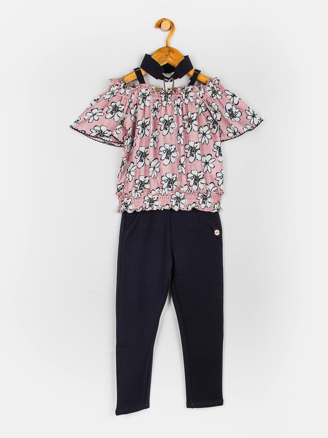 

Peppermint Girls Pink & Black Printed Top with Trousers