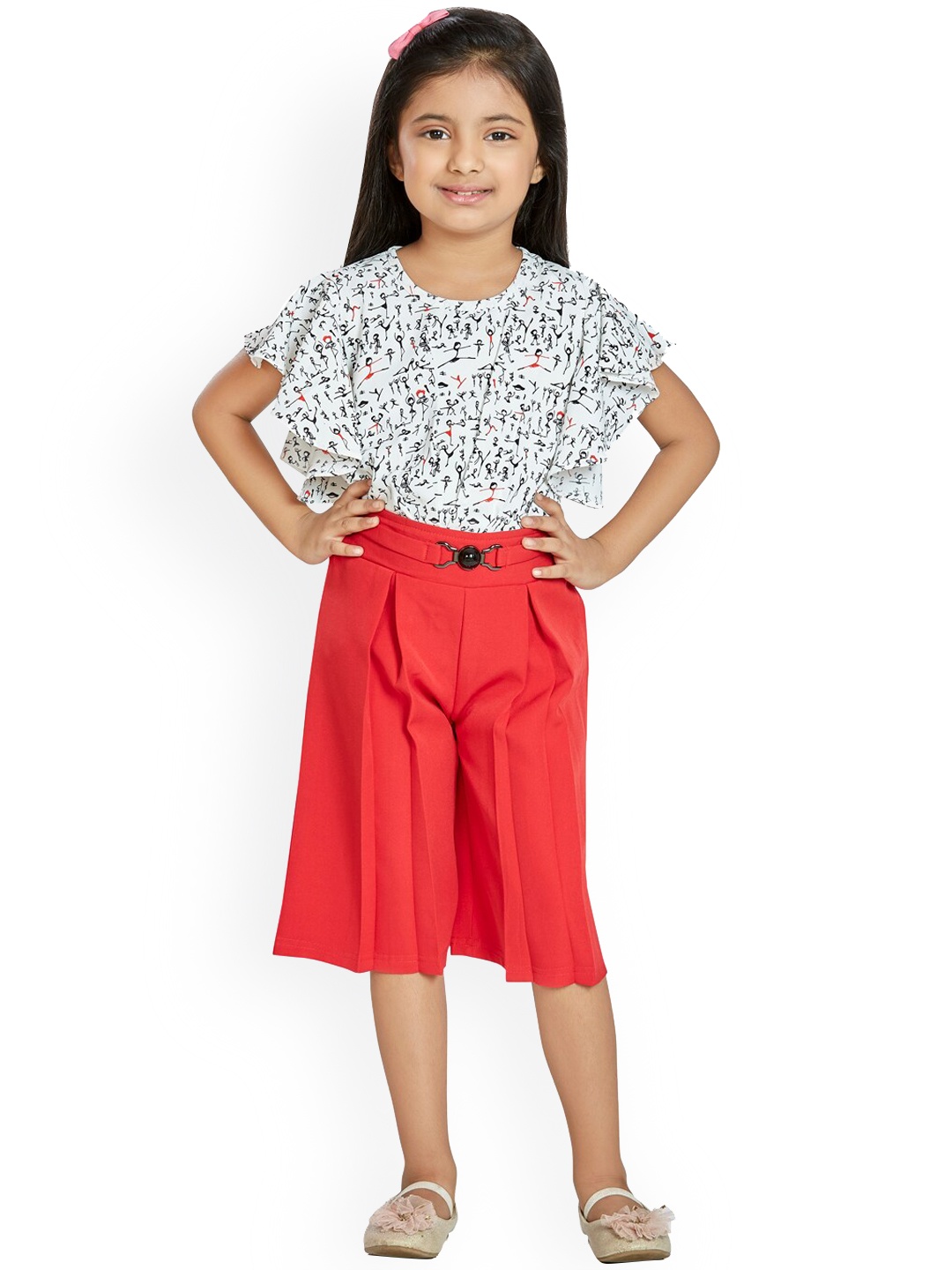 

Peppermint Girls White & Red Printed Top with Trousers