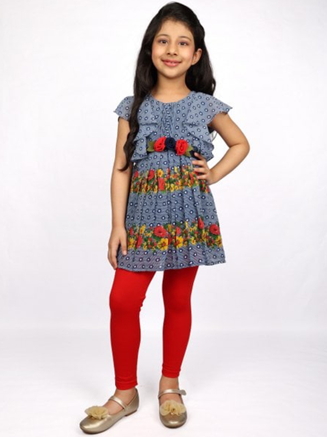 

Peppermint Girls Red & Grey Printed Cotton Clothing Set