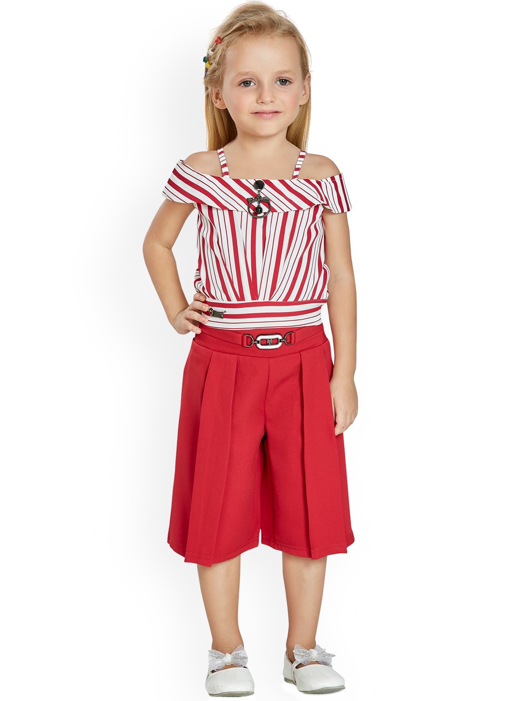 

Peppermint Girls White & Red Striped Top with Culottes