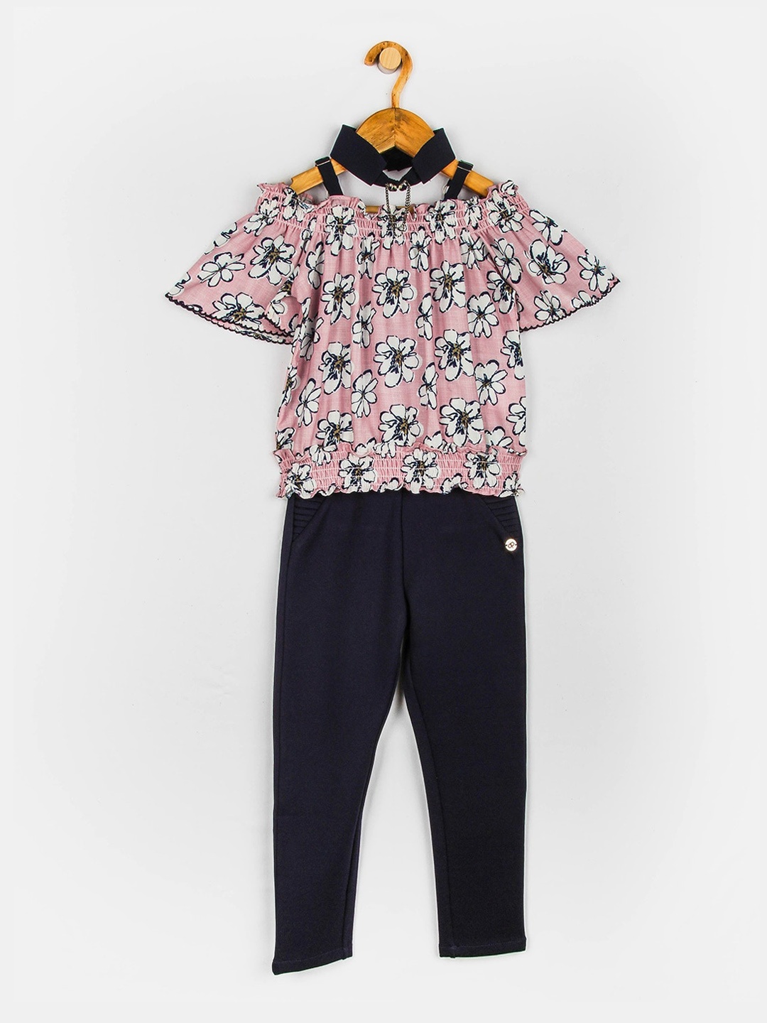 

Peppermint Girls Pink & Black Printed Top with Trousers