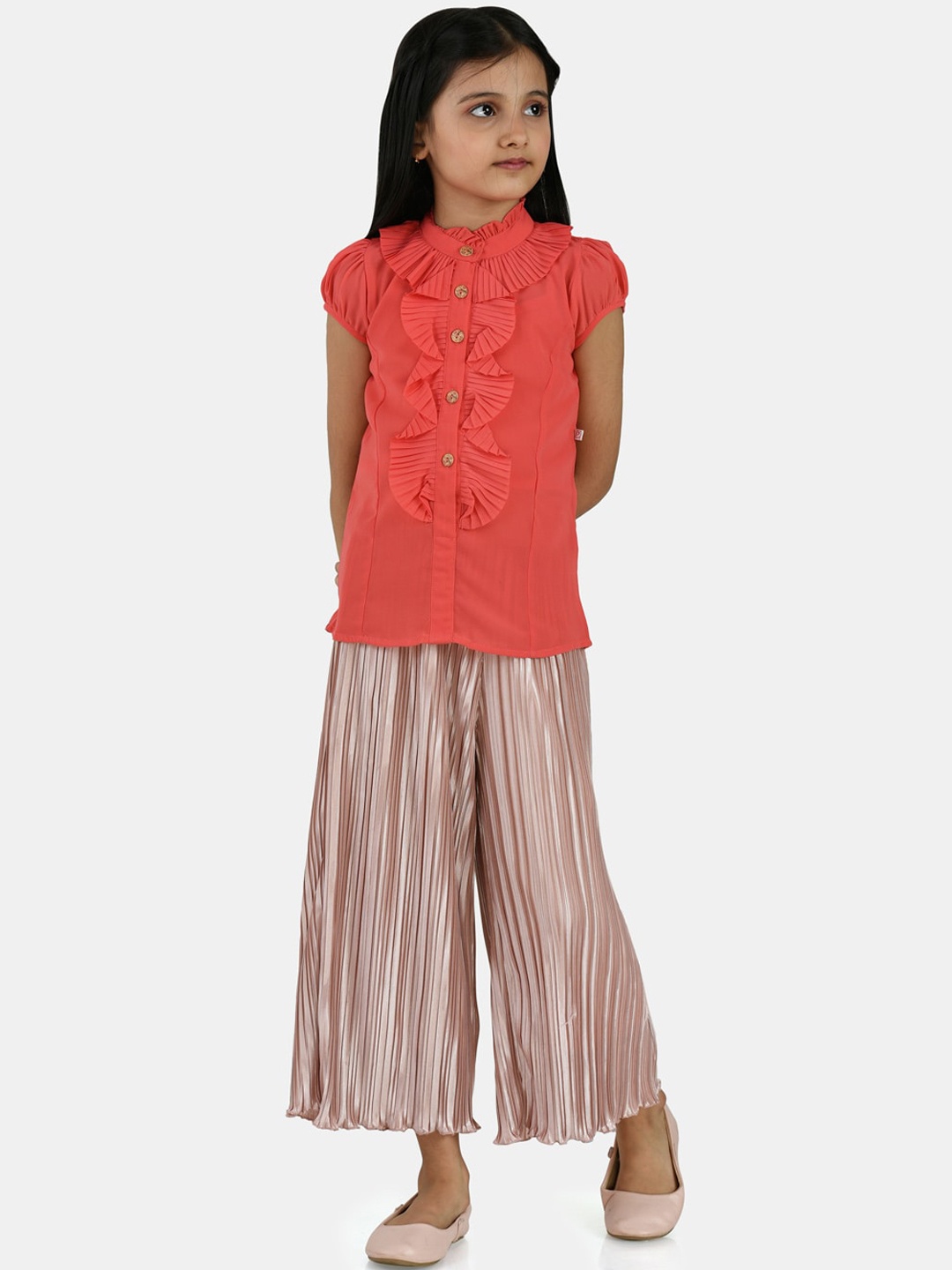 

Peppermint Girls Peach-Coloured & Pink Embellished Top with Palazzos