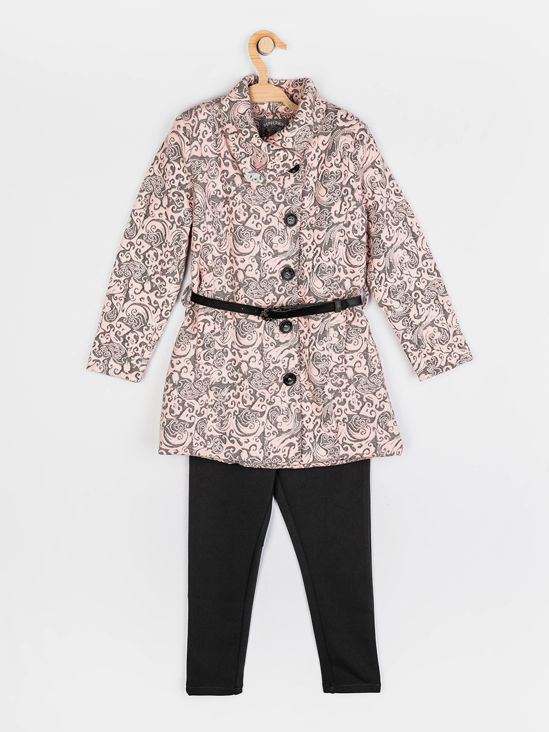 

Peppermint Girls Peach-Coloured & Black Printed Tunic with Trousers