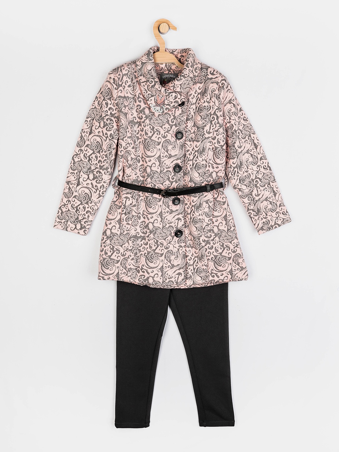 

Peppermint Girls Peach-Coloured & Black Printed Shirt with Trousers