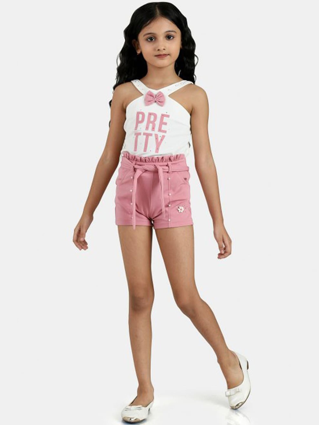 

Peppermint Girls White & Pink Printed Top with Shorts
