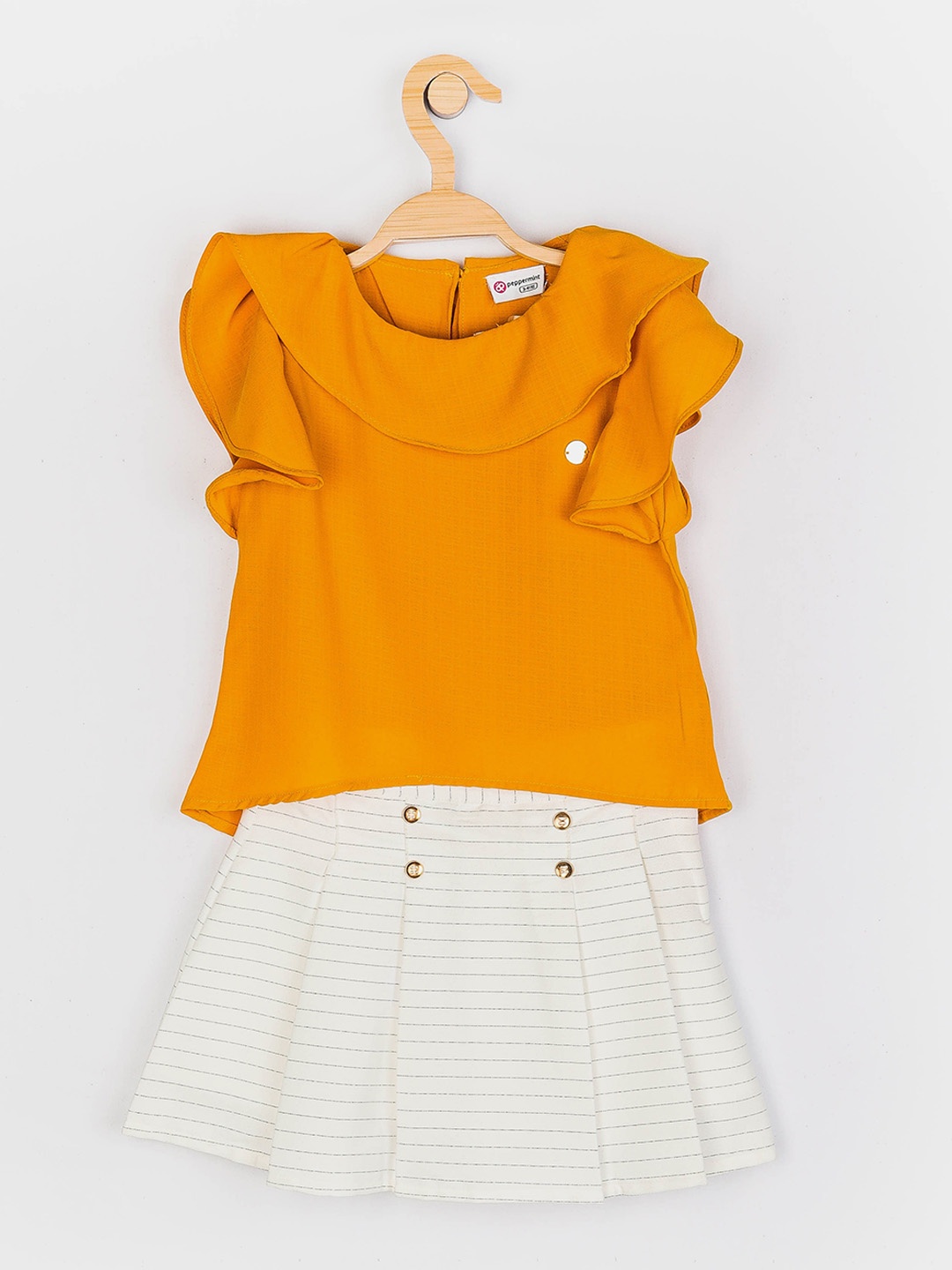 

Peppermint Girls Mustard & White Top with Skirt