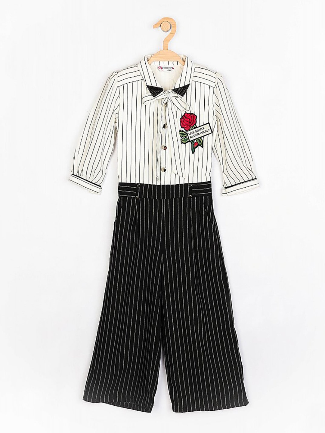 

Peppermint Girls Black & White Printed Stripped Shirt with Trousers