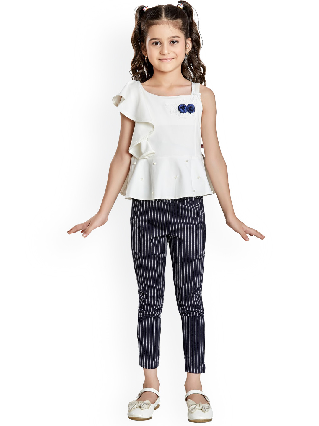 

Peppermint Girls Navy Blue & White Top with Leggings