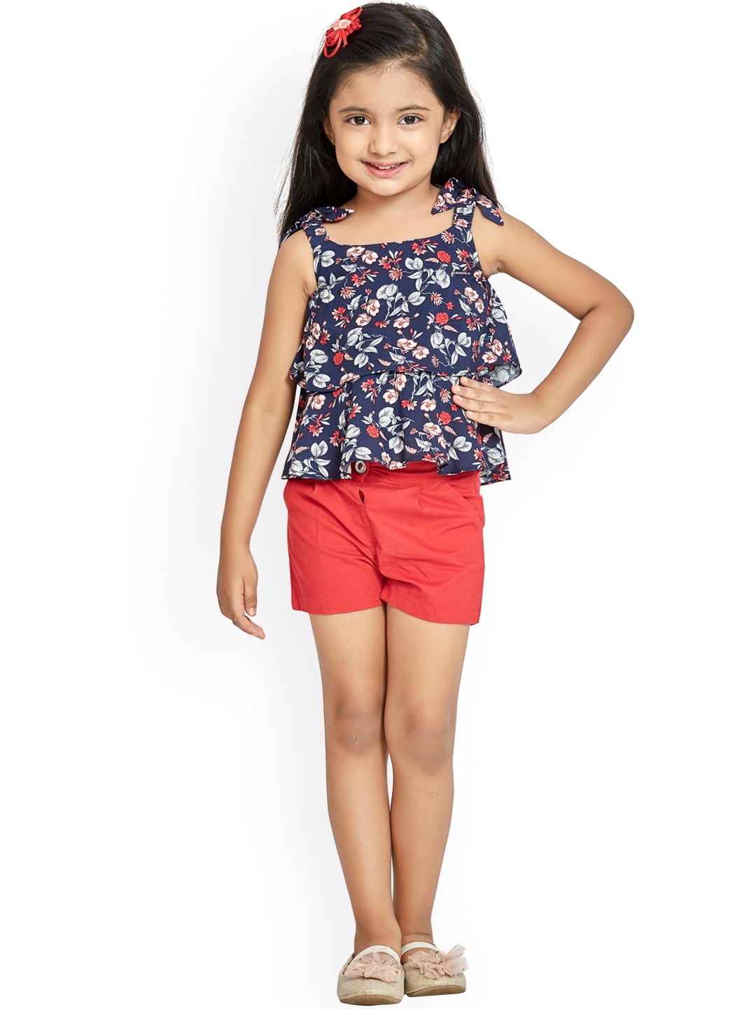 

Peppermint Girls Navy Blue & Red Printed Top with Shorts