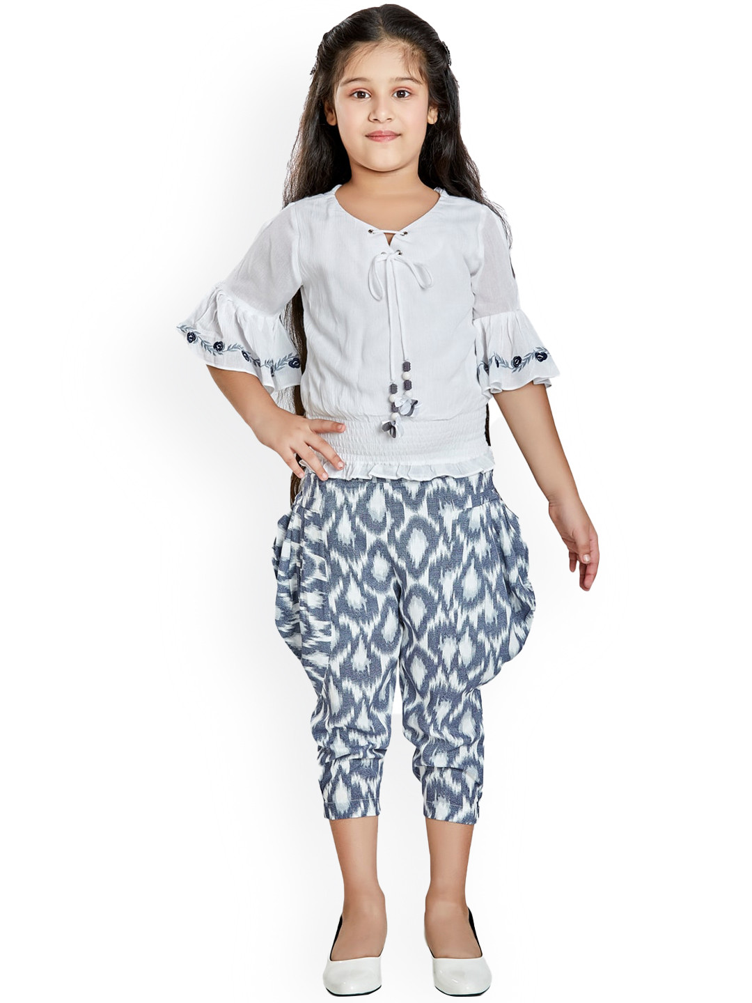 

Peppermint Girls Blue & White Printed Top with Dhoti Pants