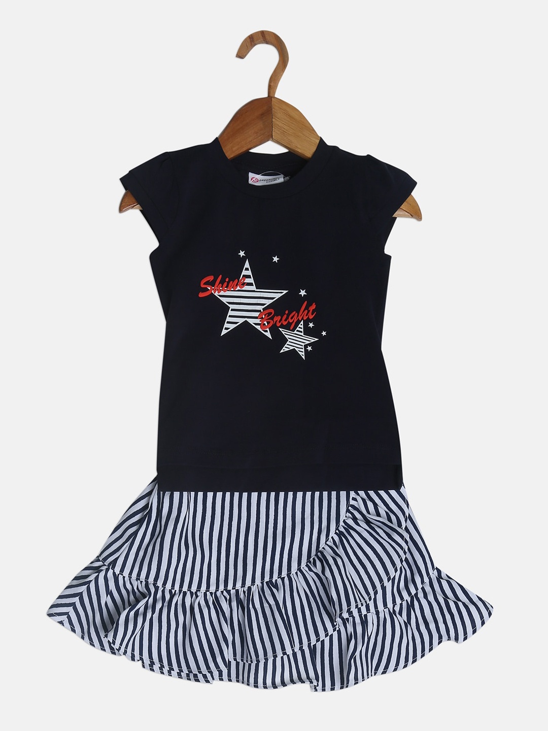 

Peppermint Girls Navy Blue & White Printed Top with Skirt