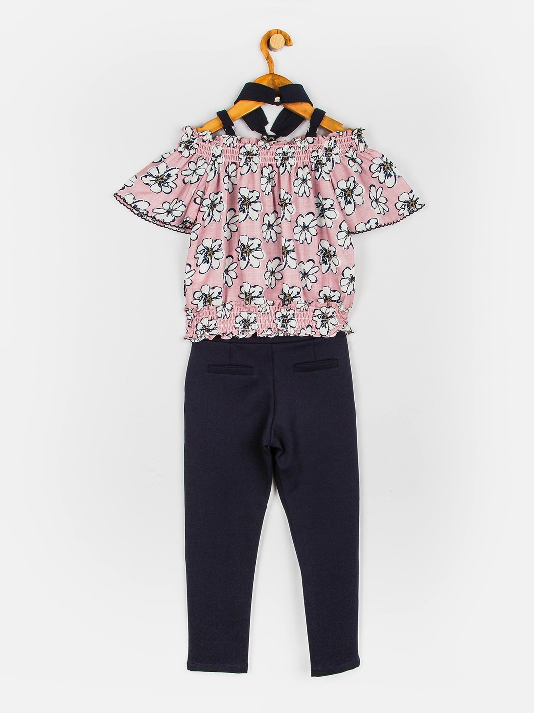 

Peppermint Girls Pink & Navy Blue Printed Top with Trousers